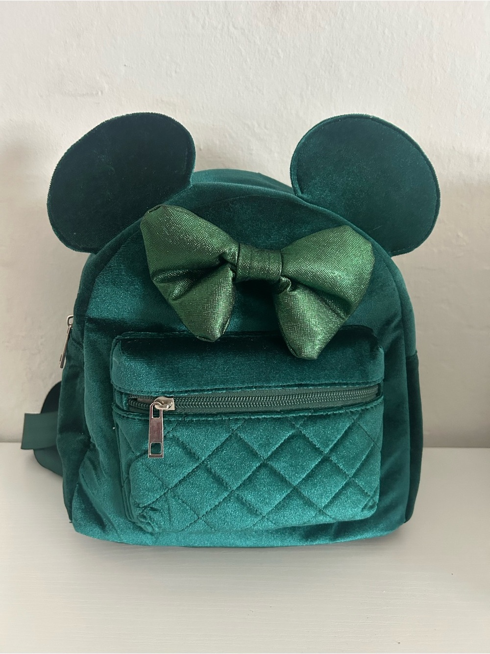 Disney Emerald Green Velvet Mouse-Ear Backpack with Bow